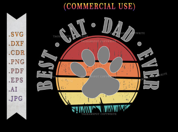 Best Cat Dad Ever Retro Sunset SVG for Graphics and Print Templates