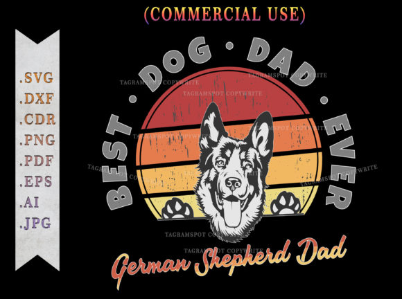 German Shepherd Dad Retro Sunset Graphics & Print Templates
