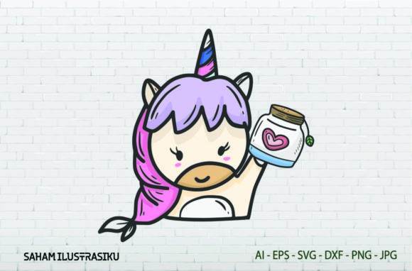 Unicorn Cute Sticker Diamond: Graphics & Illustrations