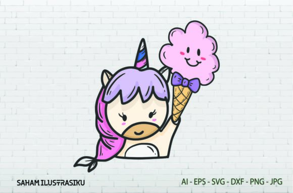 Unicorn Cute Sticker Ice Cream Svg: Graphics & Illustrations