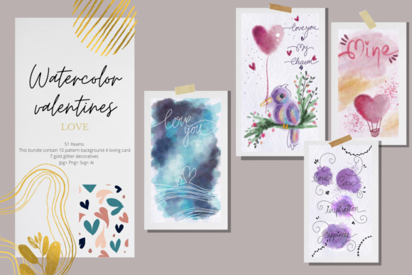 Watercolor Valentines Collection Graphics & Patterns